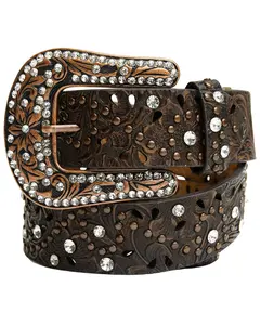 Shyanne Women's Floral Embossed Western Belt - 6521-Brn