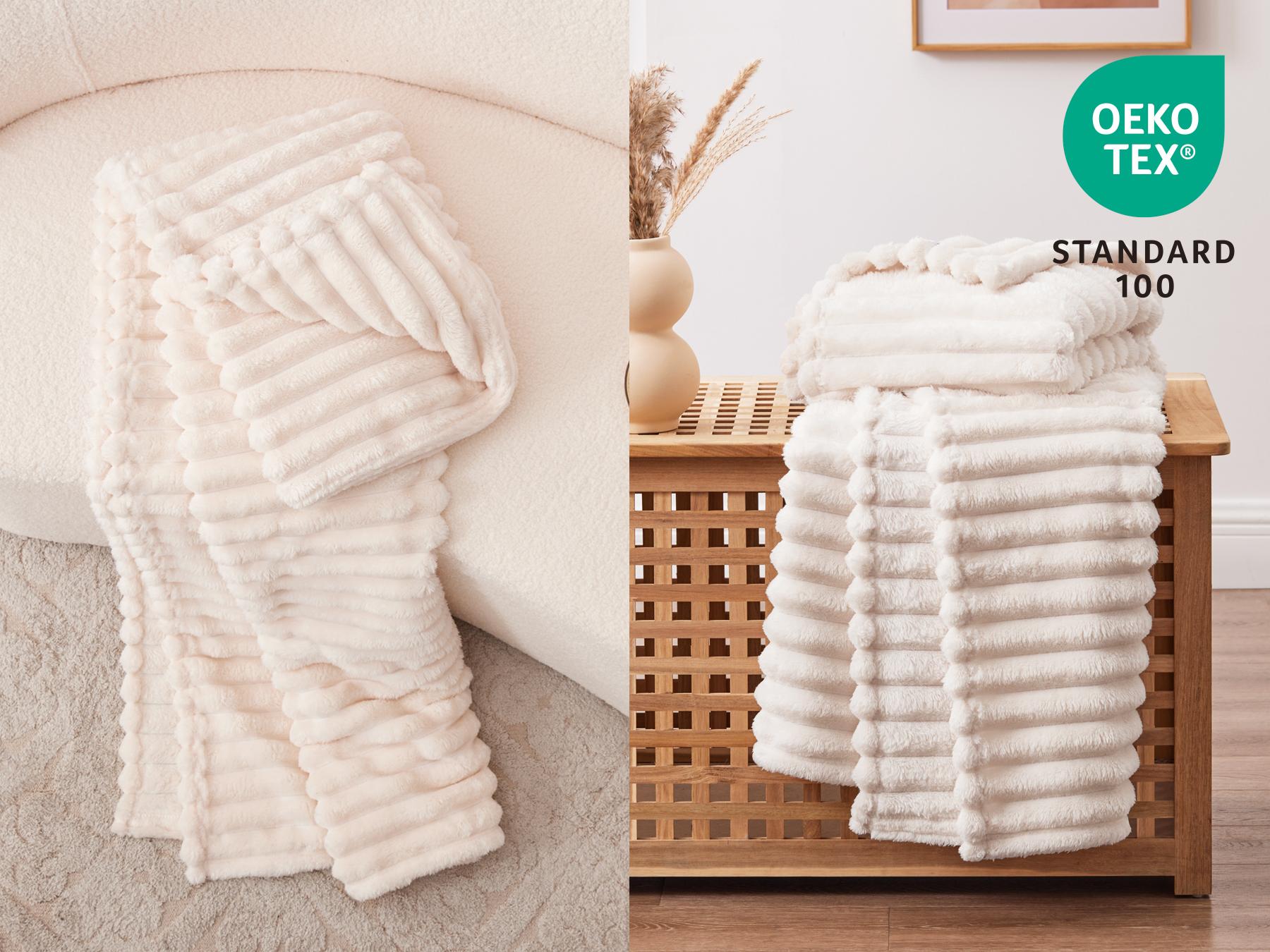 3D Stripe Jacquard Fleece Throw Cozy Lightweight Blanket for All Seasons 4 Sizes &Muit  Colors Soft Touch Home Decor