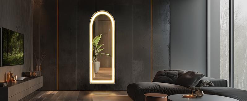 Sweet Furniture Luxury Mirror Full Length Standing Mirror with LED Lights,Dimming & 3 Color Lighting, Wall Full Length Aluminum Alloy Room Decor