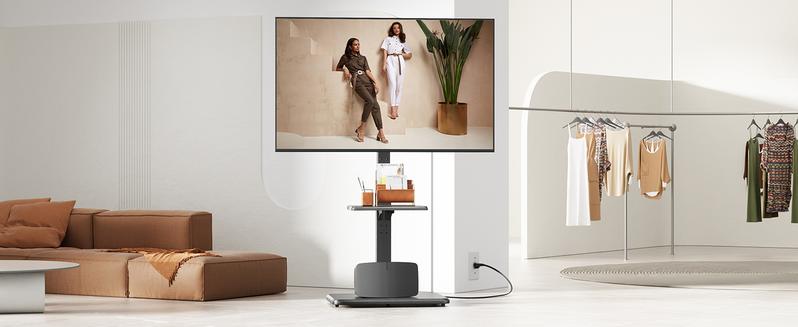 Floor TV Stand with Power Outlet, Universal TV Stand for 32-75 inch TVs up to 110 lbs, Height Adjustable Standing TV Mount, Tall TV Mount with Wood Base, Max VESA 600x400mm, PGFS06