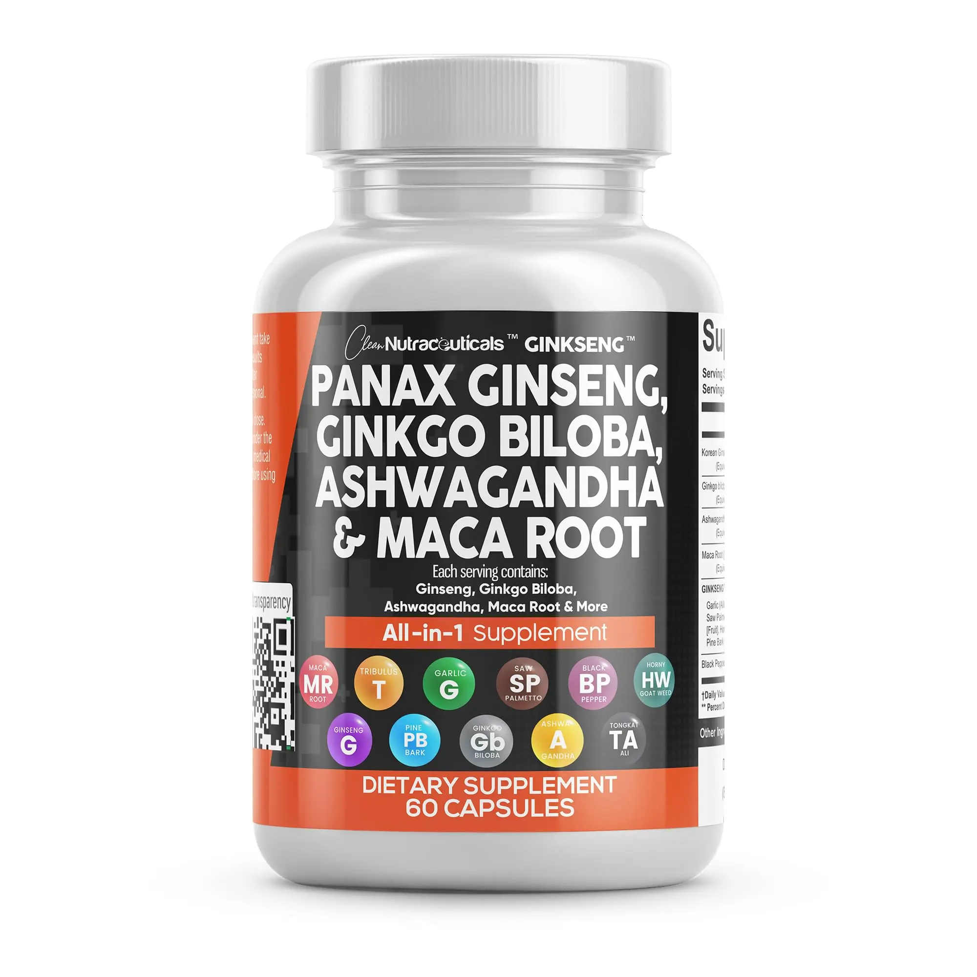 Clean Nutra Herbal Brain Health Supplement Capsules - Panax Ginseng, Ginkgo Biloba, Ashwagandha, Maca Root & More Natural Remedy Vitamin for Women & Men's Healthcare & Brain Boost