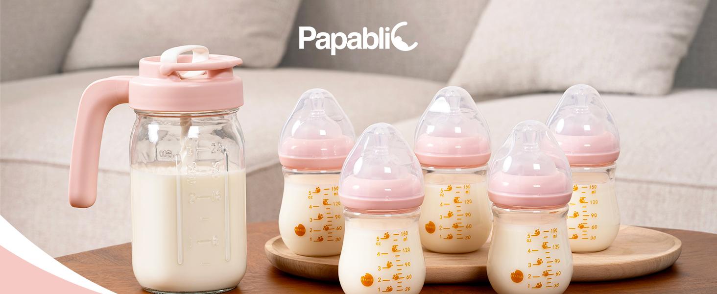 Papablic Glass Formula Mixing Pitcher | BPA-Free Breastmilk Storage & Mixer | 32Oz Wide Mouth, Locking Spout | Last Stock!