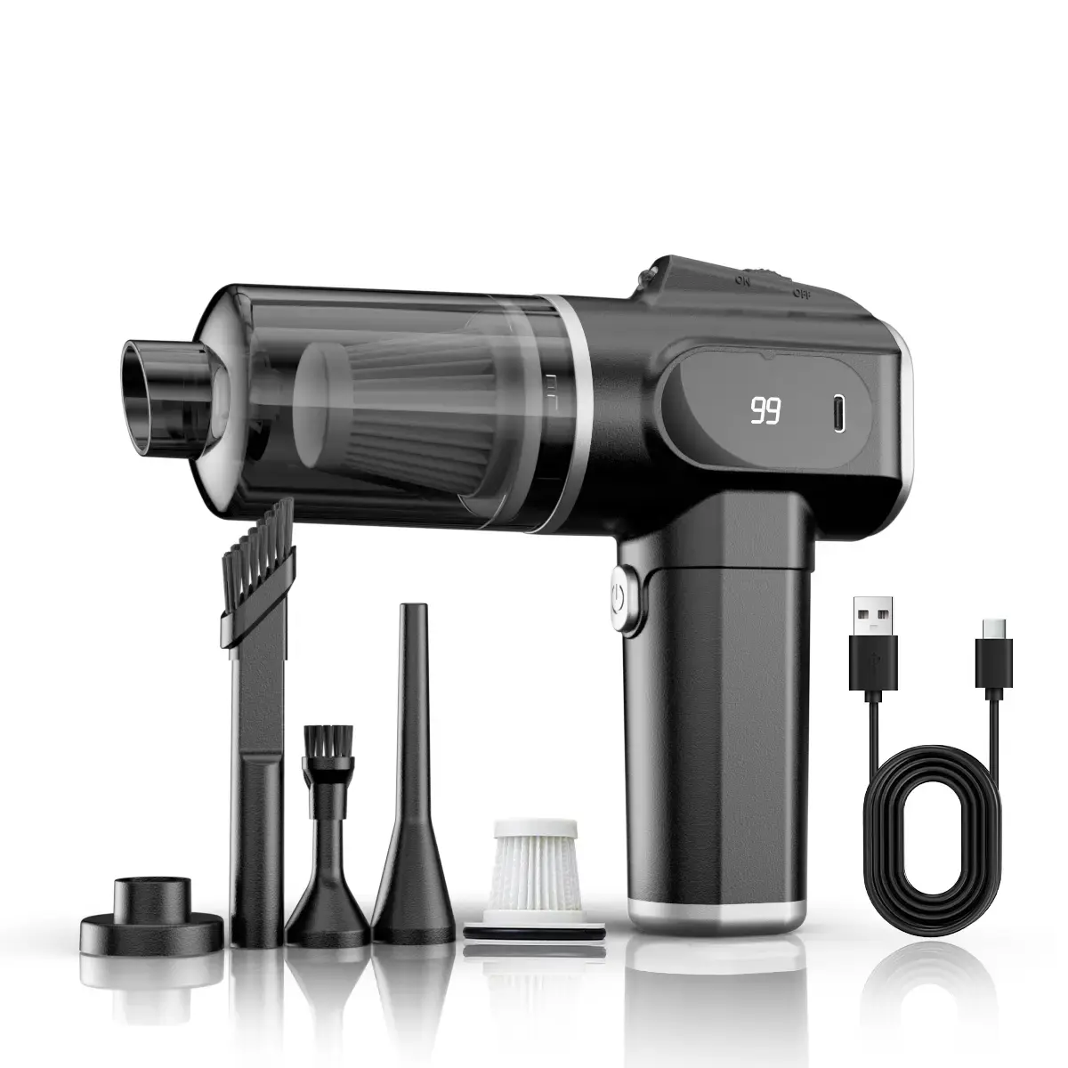 2-in-1 Rechargeable Cordless Dual Mode Vacuum Cleaner & Air Duster, 5500Pa Powerful Suction, 4 Accessories, Mini Size Car Vacuum for Home, Pet Hair & Small Mess Cleaning, Portable