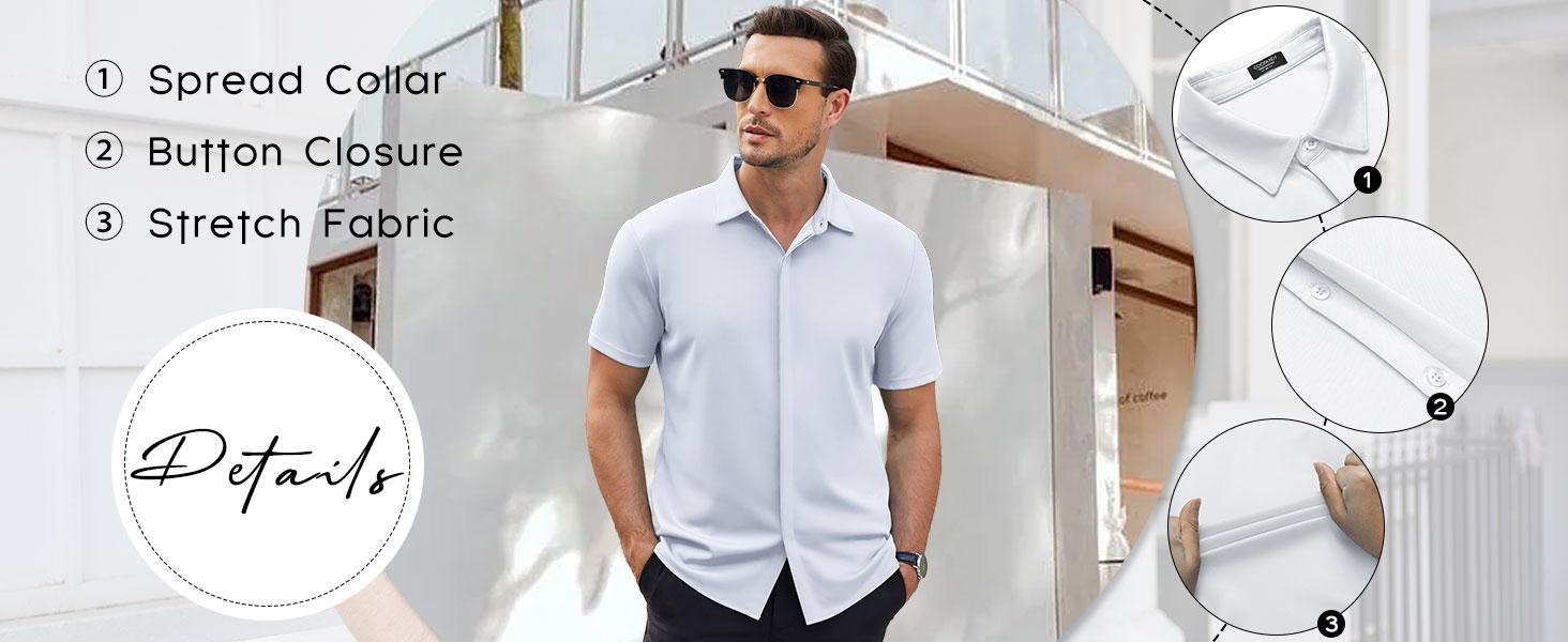COOFANDY Men's Thin Wrinkle Free Short Sleeve Button Down Shirt Classic Design Casual Dress Top for Summer Beach Office Wear Machine Washable COOFANDY Men's Thin Wrinkle Free Short Sleeve Button Down Shirt Classic Design Casual Dress Top for Summer Beach Office Wear Machine Washable