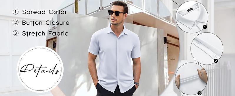 COOFANDY Men's Thin Wrinkle Free Short Sleeve Button Down Shirt Classic Design Casual Dress Top for Summer Beach Office Wear Machine Washable COOFANDY Men's Thin Wrinkle Free Short Sleeve Button Down Shirt Classic Design Casual Dress Top for Summer Beach Office Wear Machine Washable