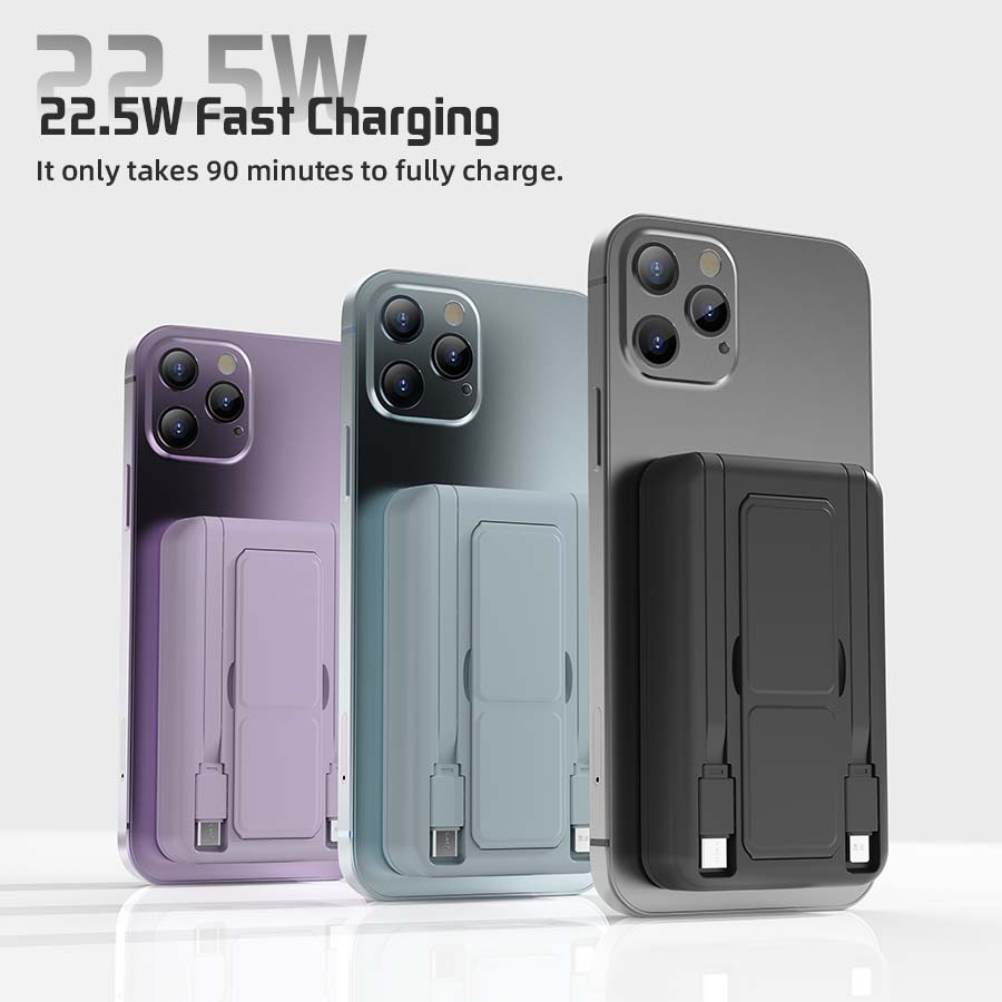 10000mAh portable power bank, 22.5W fast charging, built-in charging cable, a must-have for travel and camping. USB-C portable mobile phone charger, compatible with iPhone, Android and other smart devices. hd