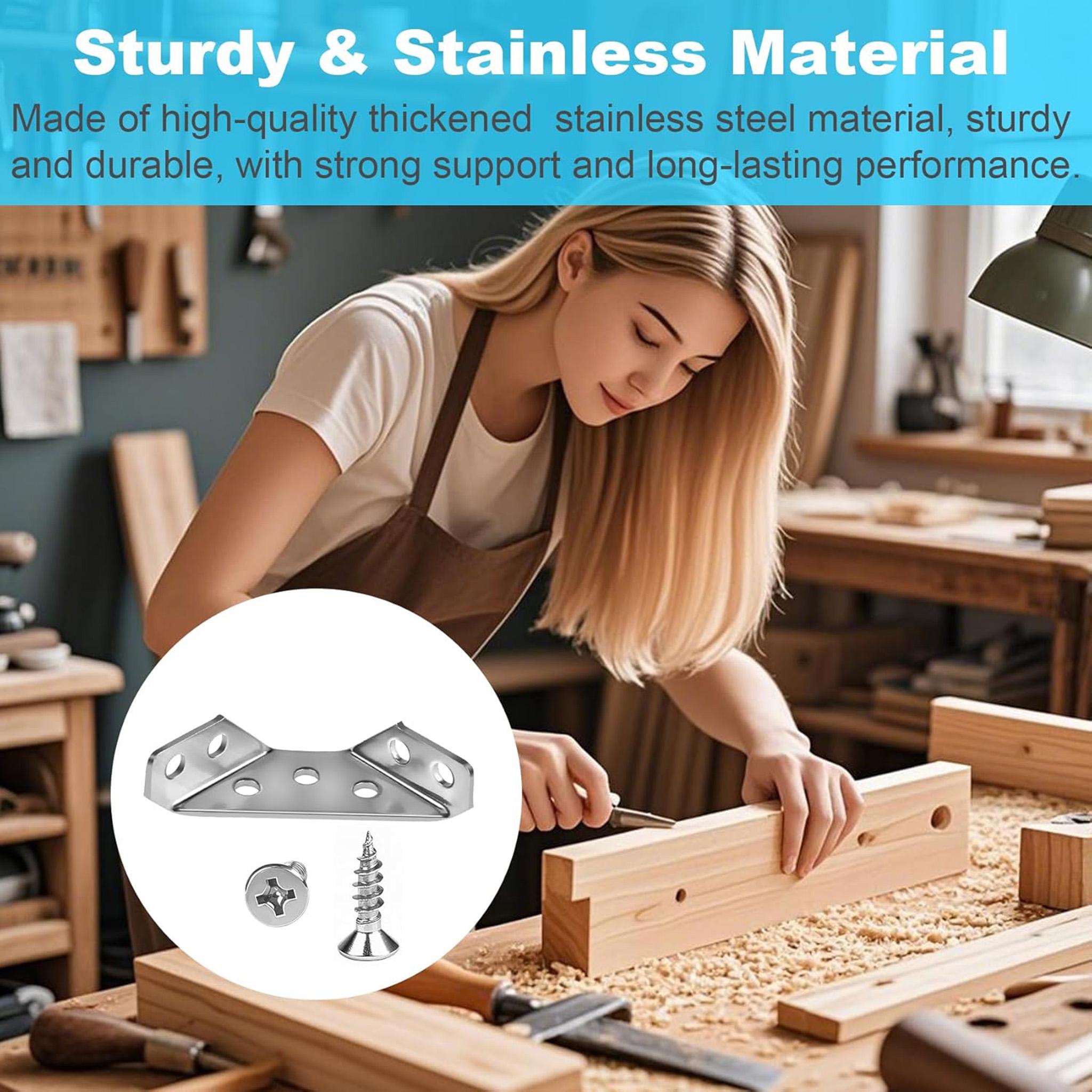 Premium Stainless Steel Corner Brackets for Wood Frame, Universal Metal Hardware Corner Braces with Screws, Wooden Furniture Corner Connectors Such as Drawers, Cabinets, Tables and Chairs