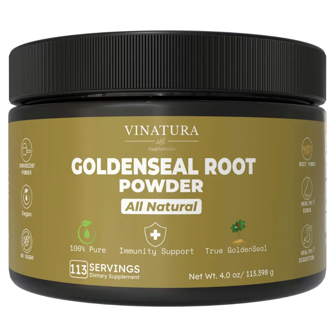 VINATURA Goldenseal Root Powder - 4 oz, 113 Servings *USA Made & Tested* Pure Natural Goldenseal Root Powder Dietary Supplement  & Edible