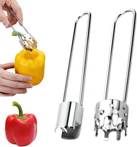 Pepper Corer Seed Remover Tool, 2026 New Red Bell Pepper Seed Corers, Stainless Steel Fruite Vegetables Corers, Apple Jalapeno Corer Tool Kitchen Gadget (2PCS Mix)
