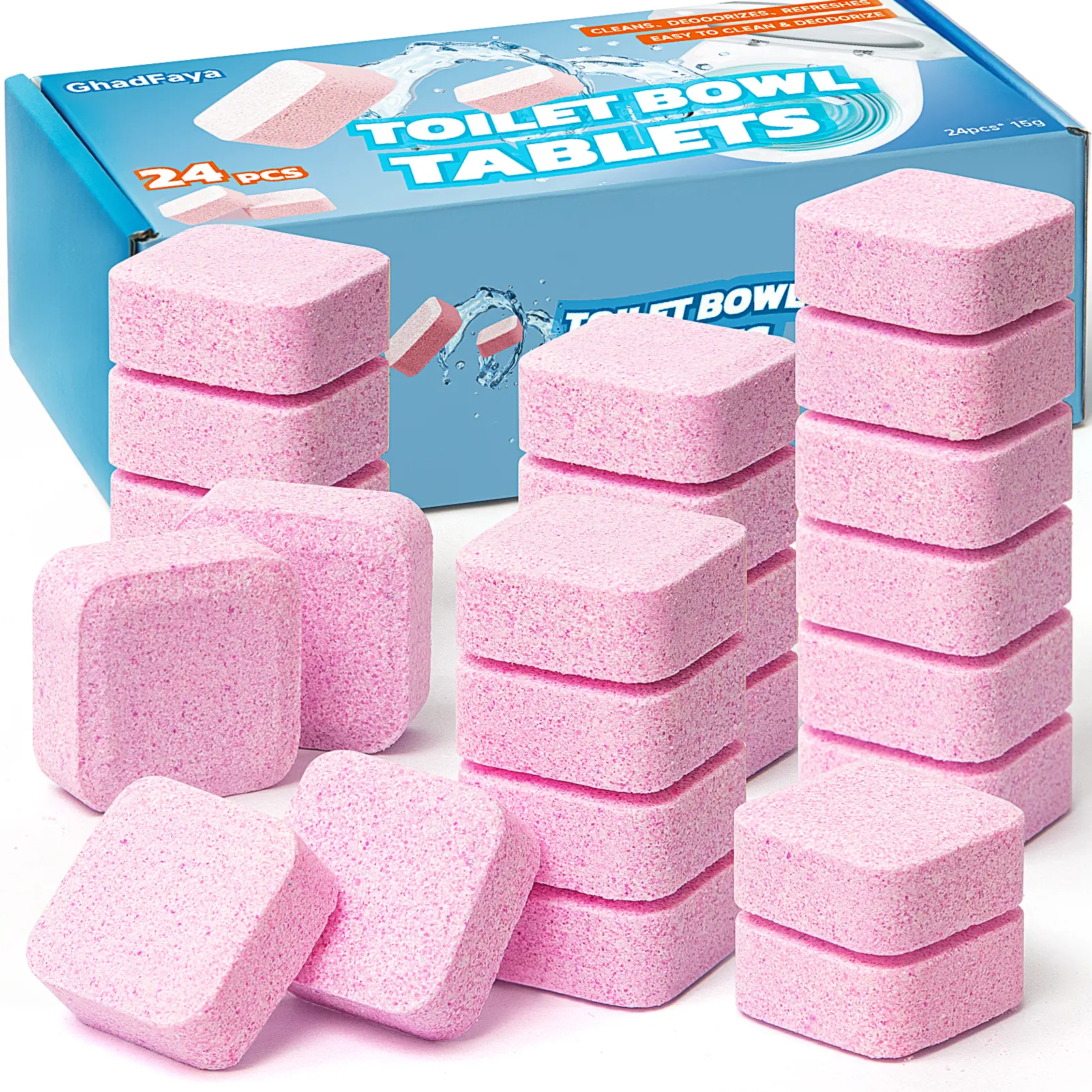 24Pcs Solid Household Toilet Cleaning Tablets - Scale Remover, Deodorizes with Every Flush, Suitable for Ceramic & RV Toilets, Bathroom Deep Clean, Comes in a Box