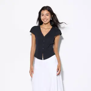 Women's Mini Cap Sleeve Button-Front Blouse - Wild Fable Black XS