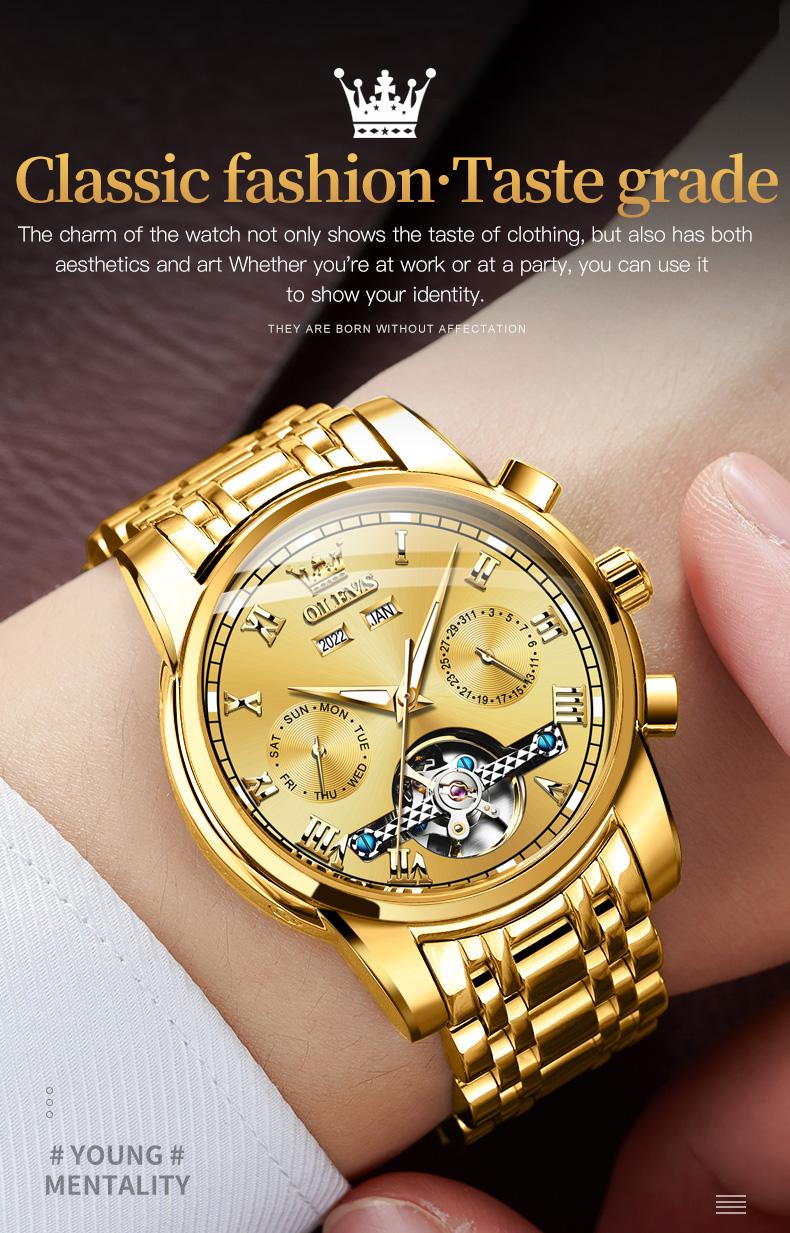 Genuine high-grade luxury hollow design multi-function dial men's watch OLEVS brand flagship new luminous waterproof fully automatic mechanical watch 6607