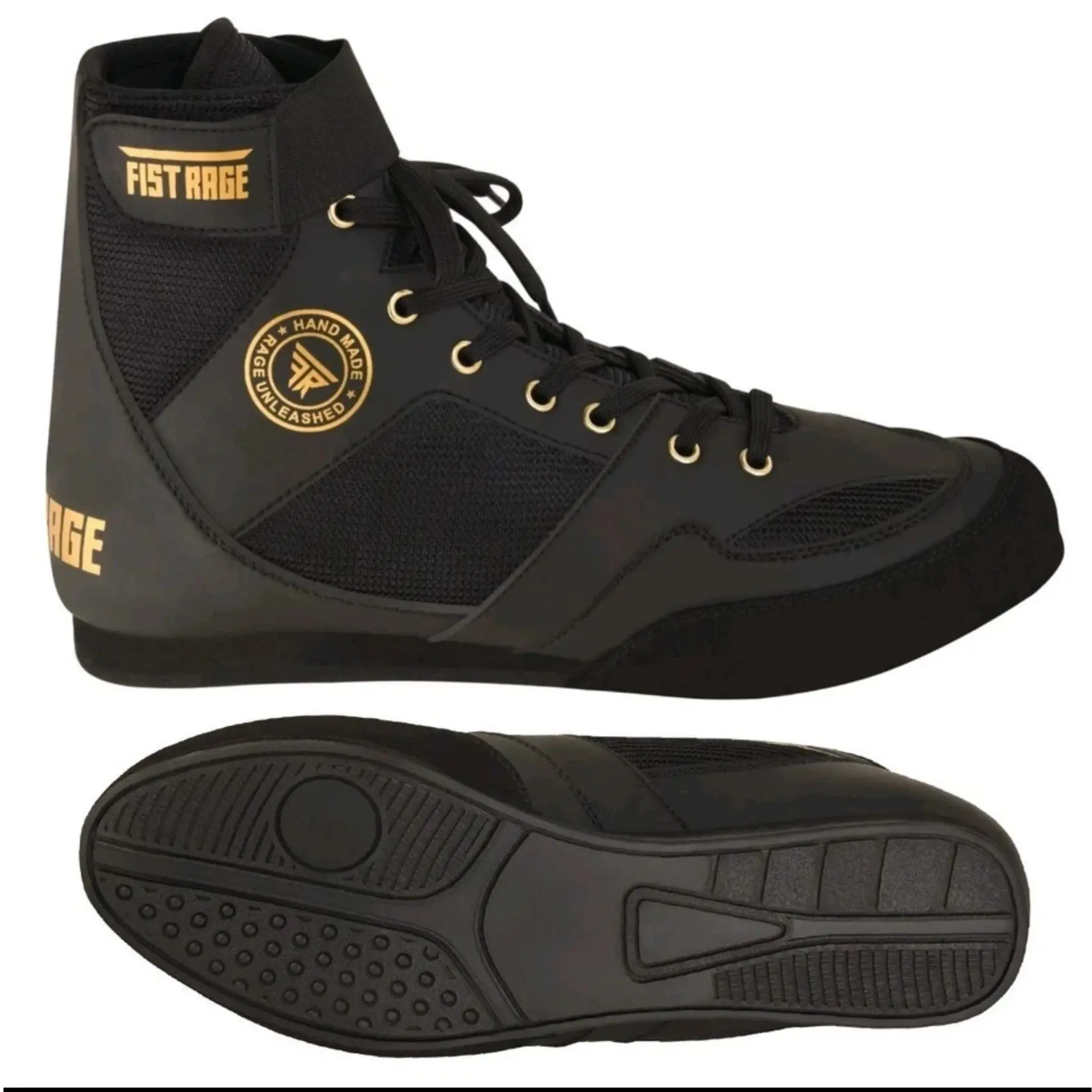 FISTRAGE Unisex Fit High-Top Boxing Shoes - Leather+Mesh, Lace-Up Closure, Lightweight, Rubber Sole, Non-Slip for Men & Youth Gym Workouts, Kickboxing Training