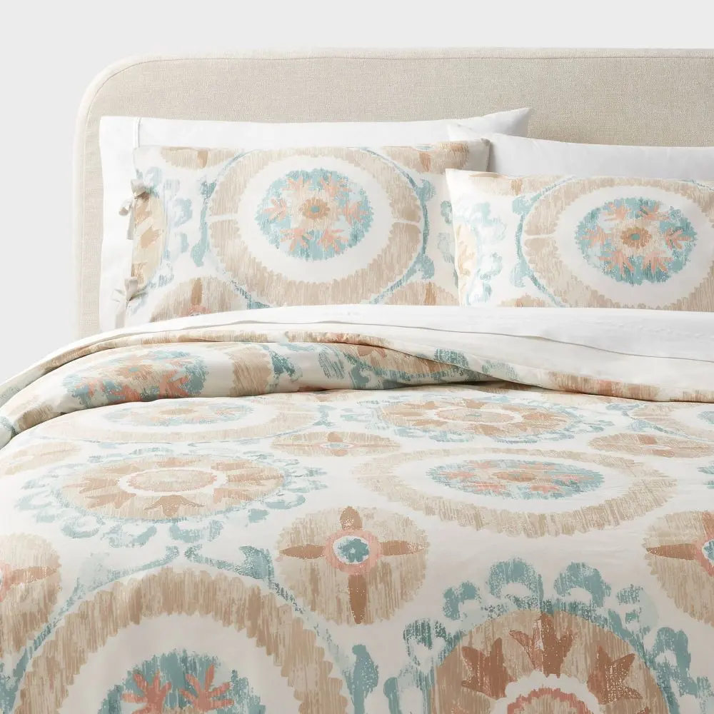 Threshold 3-Piece Boho Suzani Print Duvet Cover and Sham Set - Aesthetic Bedding Sets with Corner Tie Hold, Boho-Inspired Look for Cozy Retreats