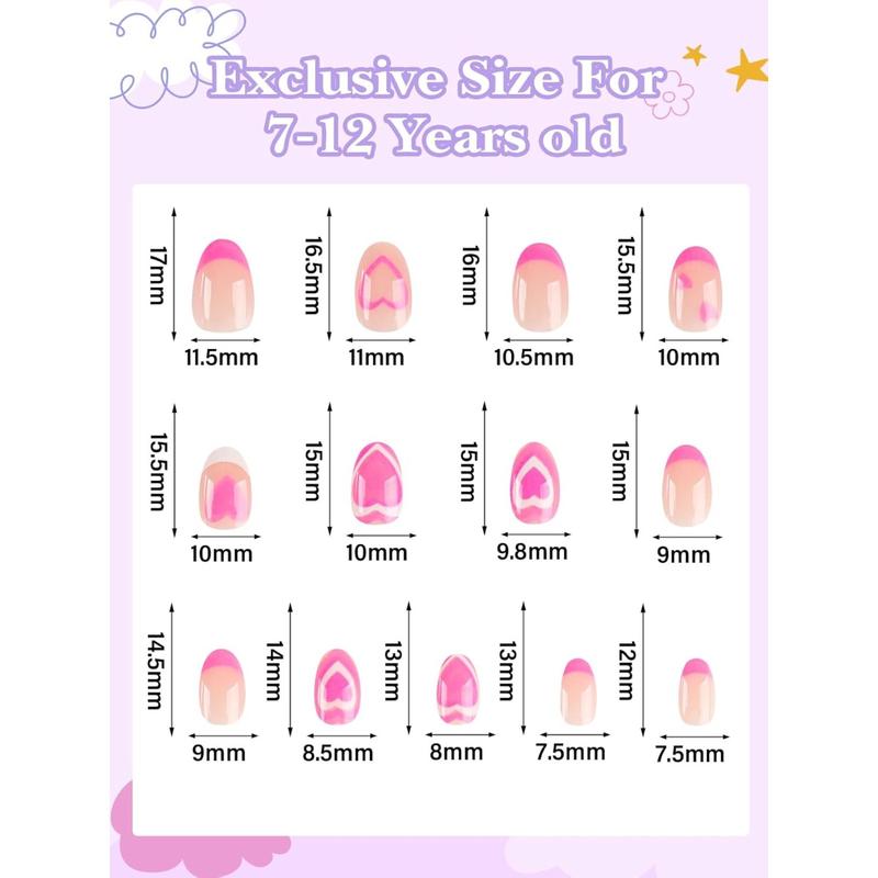 EBANKU 78Pcs 3 Pack Press on Nails kids, Children Acrylic Fake Nails Cute Full Cover Short Stick On False Nail Kits Set for Little Girls with Nail Glue