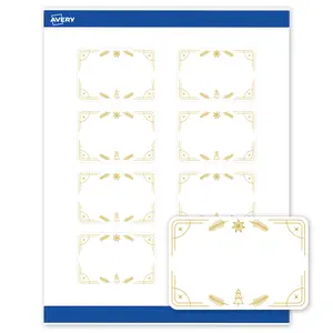 Avery Printable Rectangle Labels, 2" x 3", Matte White, Pre-printed Metallic Gold Christmas Trees Design, Sure Feed Technology, Laser & Inkjet Compatible, 160 Total