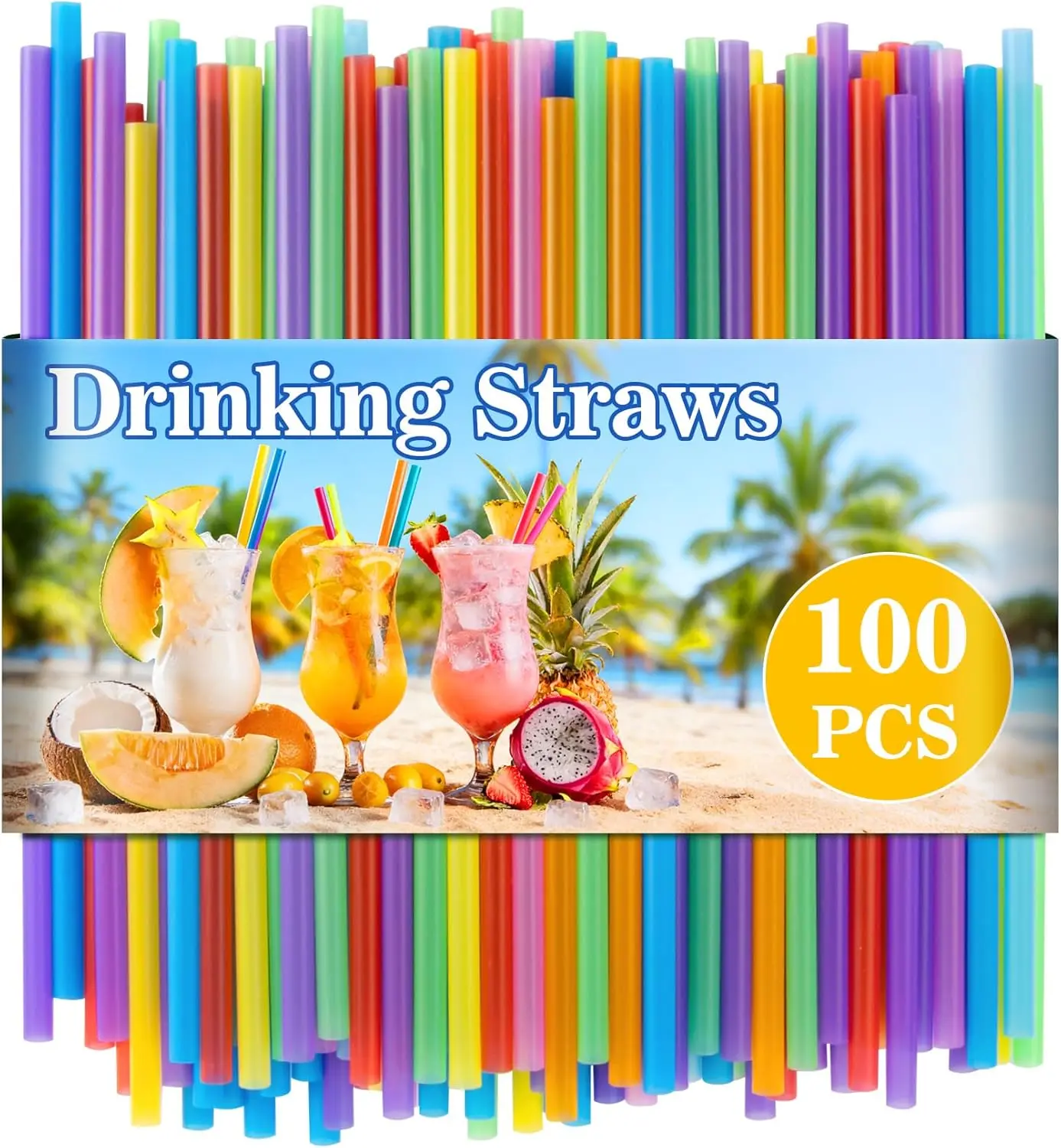 100pcs Colorful Drinking Straws - Cocktail Drinking Straws disposable Stirrer Bulk Party 19x0.55CM for Women Men Adults for juice, cocktails