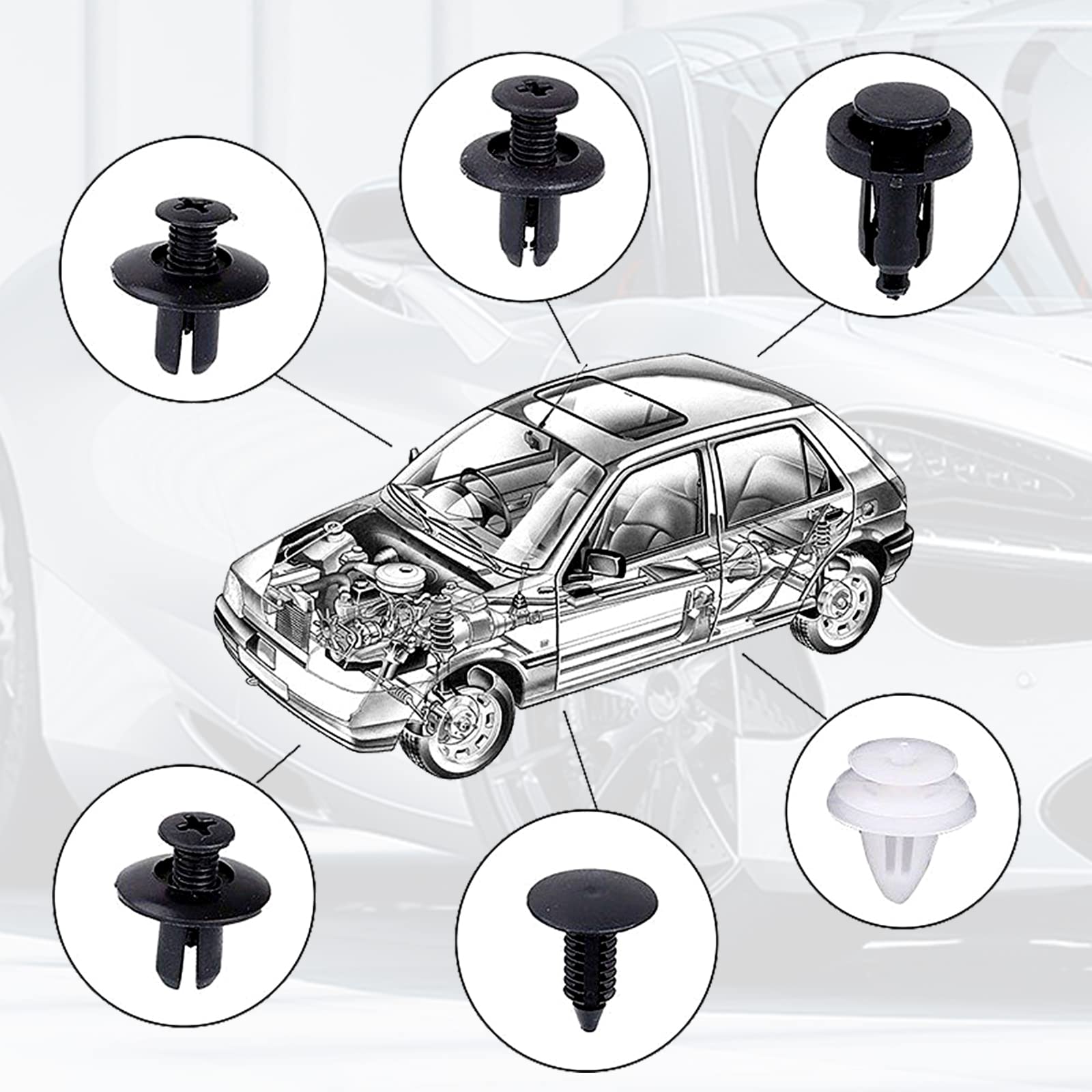 100 PCS Universal Expansion Screw Clips Set for Automobiles ,Mudguard Leaf Plates Door Panel Clips, Bumper Push Fastener Rivet Clamp Expansion Screw, Universal Rivets Fasteners Replacement Kit