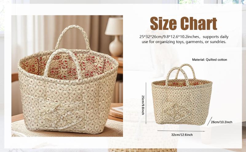 Car Storage Basket with Handle,Foldable Washable Organizer&Multi-Purpose Fabric Bin for Office Supplies,Home Decor|Farmhouse Floral Design Cute Organizer Reusable Grocery ShoppingBags toybox clothes book,Luggage Accessories Valentine's Day gift love