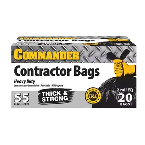 55 Gal. 2 MIL Heavy Duty Contractor Trash Bags with Flap Ties 36 In. X 56 In. with Flap, Pack of 20 Commander