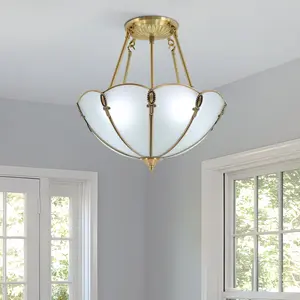 CNCEST Antique Gold 4-Light Pendant Ceiling Light Fixture, Peacock Feather Glass Chandelier 21.5 Inch Round Metal Hanging Lamp for Living Room, Dining Room & Foyer