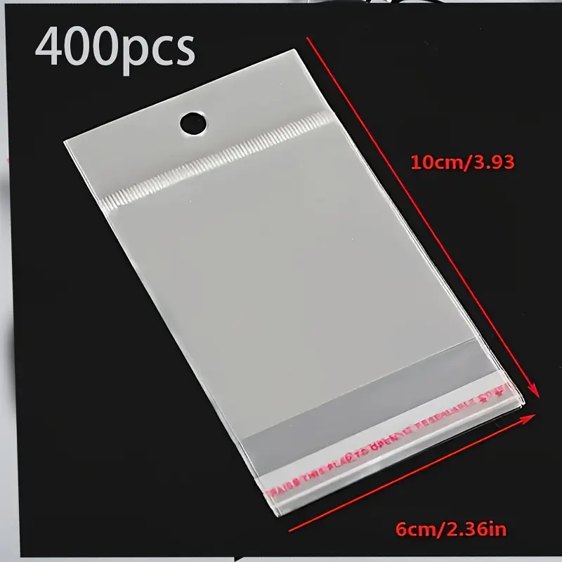 400pcs Transparent Self Sealing Plastic Bags - Durable OPP Material with Hanging Function, Very Suitable for Small Businesses, Jewelry Packaging with Hanging Holes, Retail Jewelry Display Packaging, Gift Packaging Bags, Gift Packaging Storage