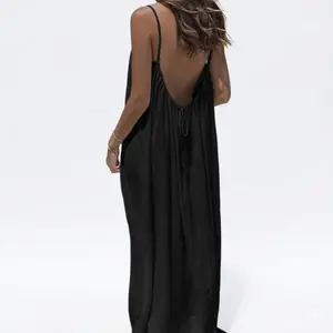 Women's Summer Backless Maxi Dress - Spaghetti Strap Loose Fit Flowy Beach Cover Up Dress Swimsuit Lightweight Fabric
