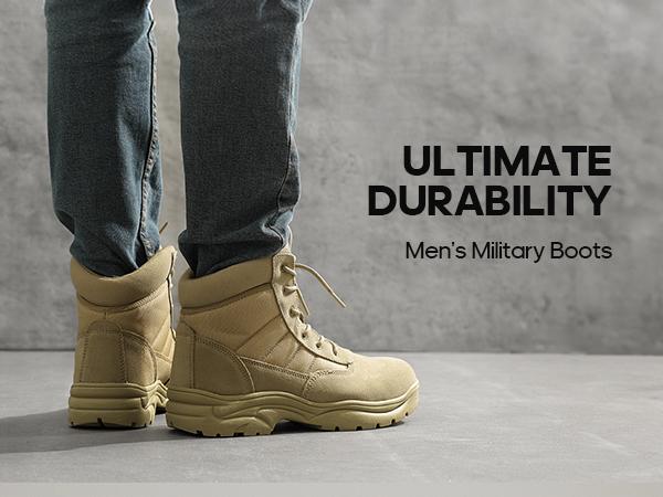 NORTIV 8 Men's Ankle Boots - Leather & Oxford Fabric Footwear, Closed Tactical Cuban Heel Shoes with Water-Resistance, Anti-Slip Sole, Arch Support, Comfortable Heels, Construction Worker Style, Built for Work, Camping, Riding Days