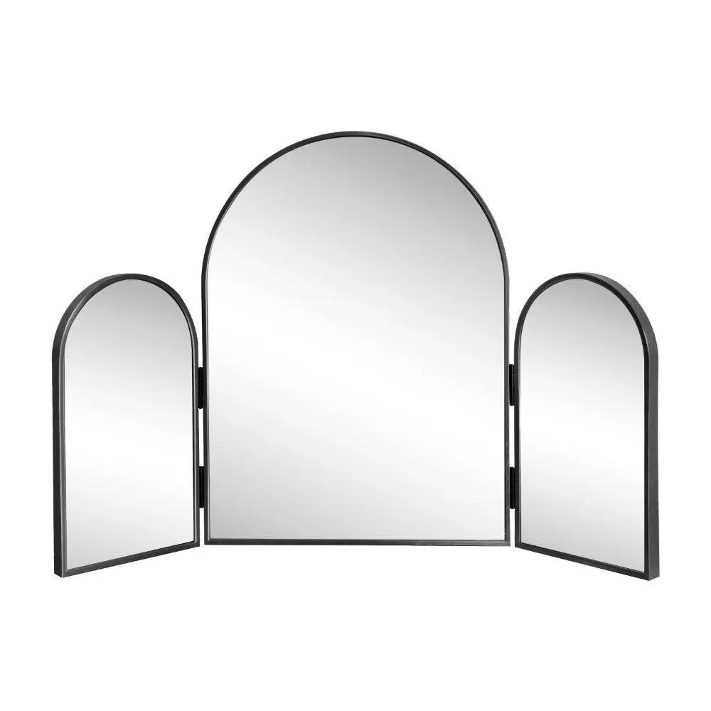 Verity Minimalist 3-Way Trifold Vanity Mirror - 30 in. W x 20 in. H Medium Arch, Adjustable Durable Aluminum Alloy Frame, Smooth Glossy Surface, Elegant Room & House Decor, Safety Design, Tabletop & Wall Mountable Home Mirror