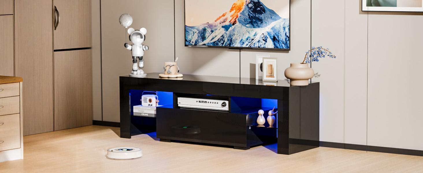 VINGLI LED TV Stand, 51'' Modern Entertainment Center with LED Lights and Storage for 40/43/50/55 Inch TV