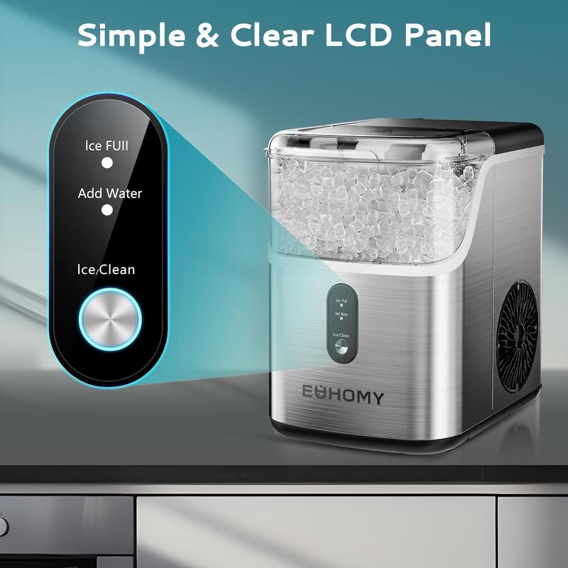 EUHOMY Nugget Ice Makers Countertop, Pebble Ice Maker Machine with 35lbs/24H&33lbs/24H Soft Ice, Self-Cleaning Sonic Ice Maker with Ice Scoop&Basket,  Utensils, Pellet Ice Maker for Home/Kitchen/Office
