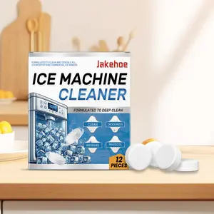 Ice Machine Cleaner Tablets 12 Pieces Quick Dissolving Formula Multi-Action Cleaning Mineral Lime Descale Grease Grime for Home Compact Makers