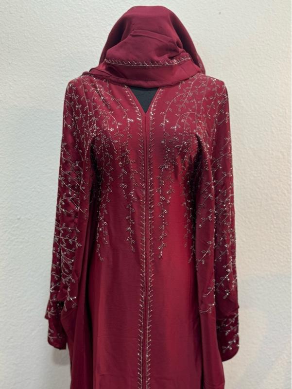 Dubai Abaya - Dark Color with Embroidered Detailing, Long Sleeves, Button Front, Classic Style, Suitable for Everyday Wear