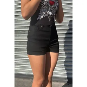 WAXJEAN Basic Black Denim Shorts With Rolled Cuff with Great Stretch