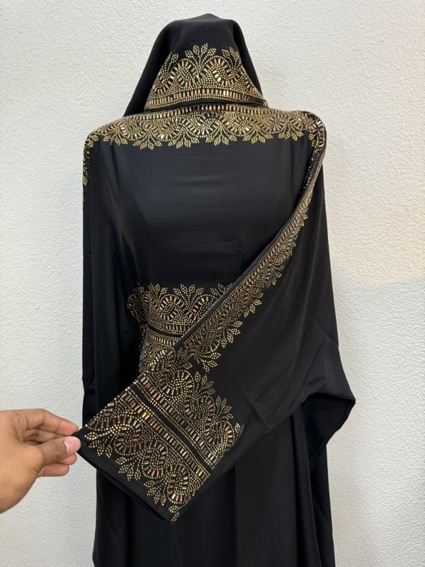 Butterfly Style Dubai Abaya - Maroon Color with Intricate Gold Embroidery Design