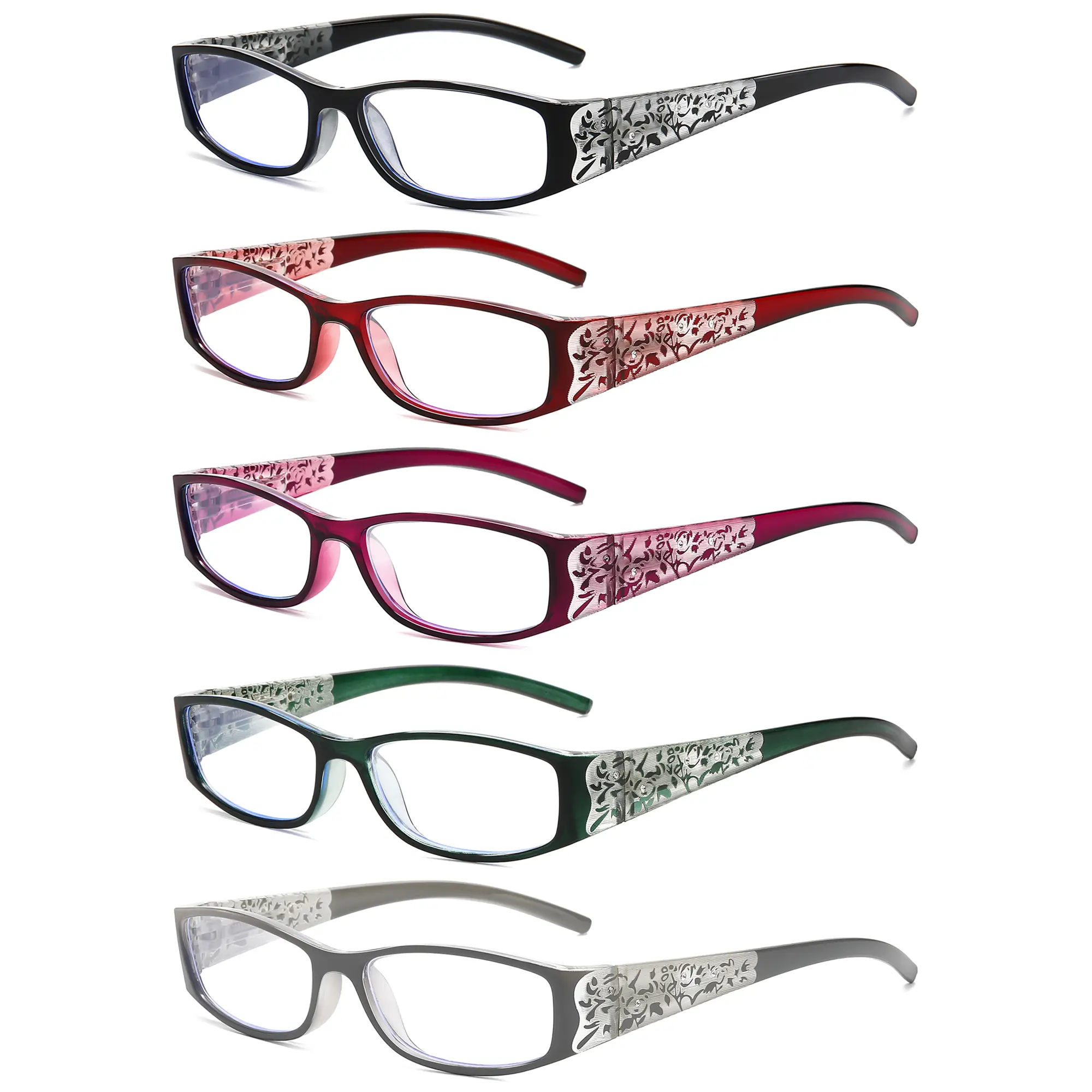 5pcs Blue Light Blocking for Women Rectangle Computer Readers Lightweight Spring Hinge Reading Glasses Colorful Eyeglasses