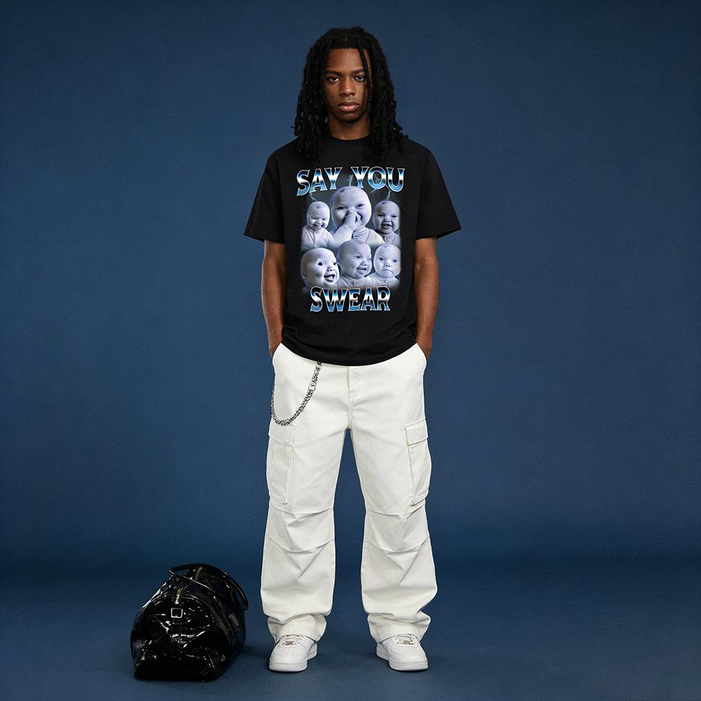 Man 100% Cotton Say You Swear Ai Niche Baby Holding Back Laugh Genz Meme T-Shirt Unisex Fit S to XXXXXL for Daily Wear Trendy Gen Z Fashion Man 100% Cotton Say You Swear Ai Niche Baby Holding Back Laugh Genz Meme T-Shirt Unisex Fit S to XXXXXL for Daily Wear Trendy Gen Z Fashion