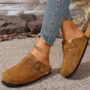 Women's Classic Suede Clog Slippers with Adjustable Buckle Backless Indoor Outdoor Shoes for Daily Wear Springfresh