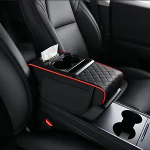 2026 New Model Central Console Organizer with 4-in-1 Armrest Elbow Pad, High-End Car Storage Box with Cup Holder and Tissue Dispenser, Nappa Leather Waterproof Thickened Multifunctional Car Armrest Box Heightening Pad