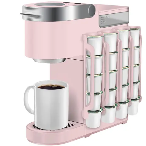 Keurig Coffee Pod Holder, 2-Piece Plastic Coffee Bar Accessory & Equipment Set, 3m Wall-Mounting Shelf, 5-Cap Expandable Space-Saving Compact Durable Organizer, Easy Installation to Free Up Countertop Space