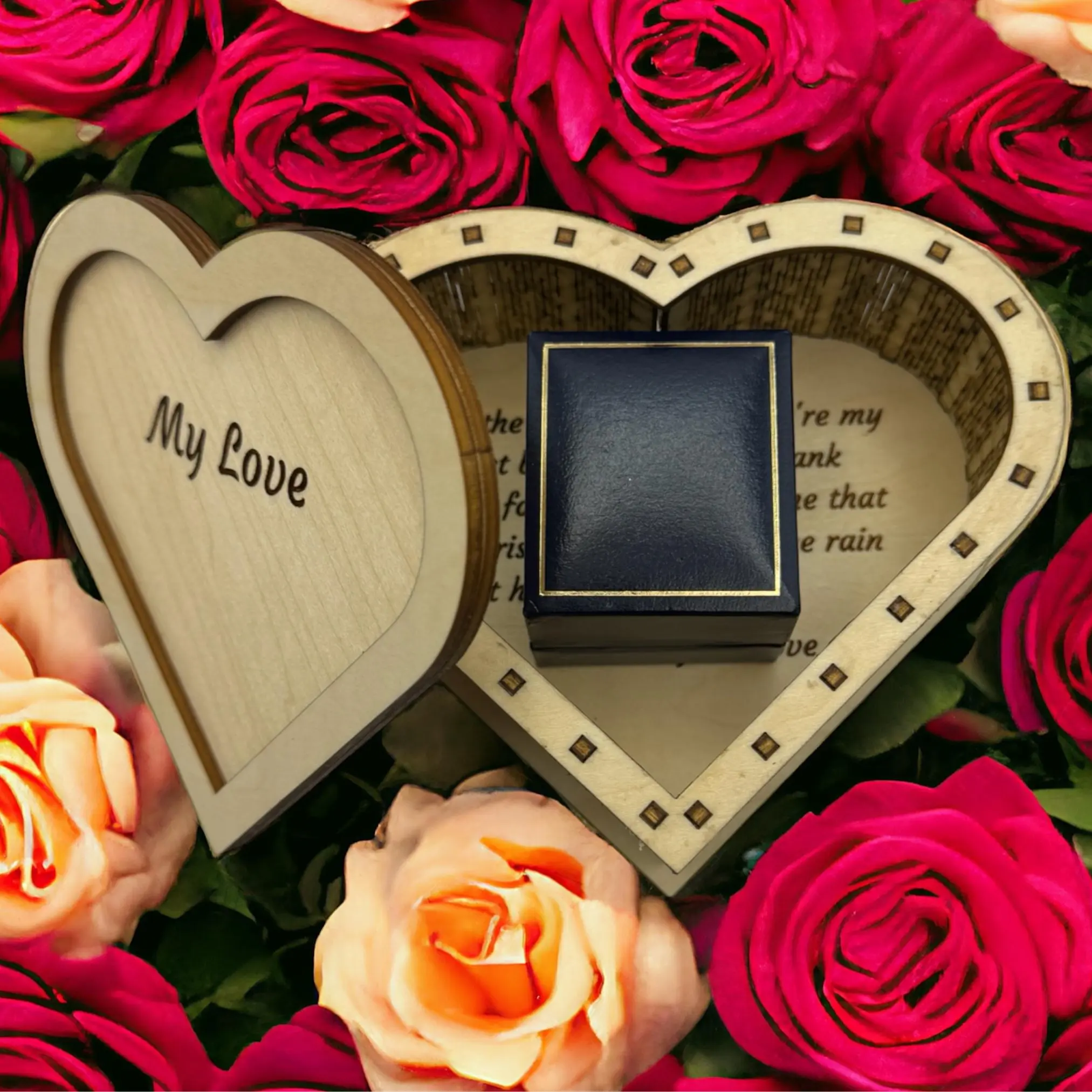 Laser Engraved Wooden Heart-Shaped Gift Box: Personalized Elegance for Special Occasions - Ring Box, custom wood gift box