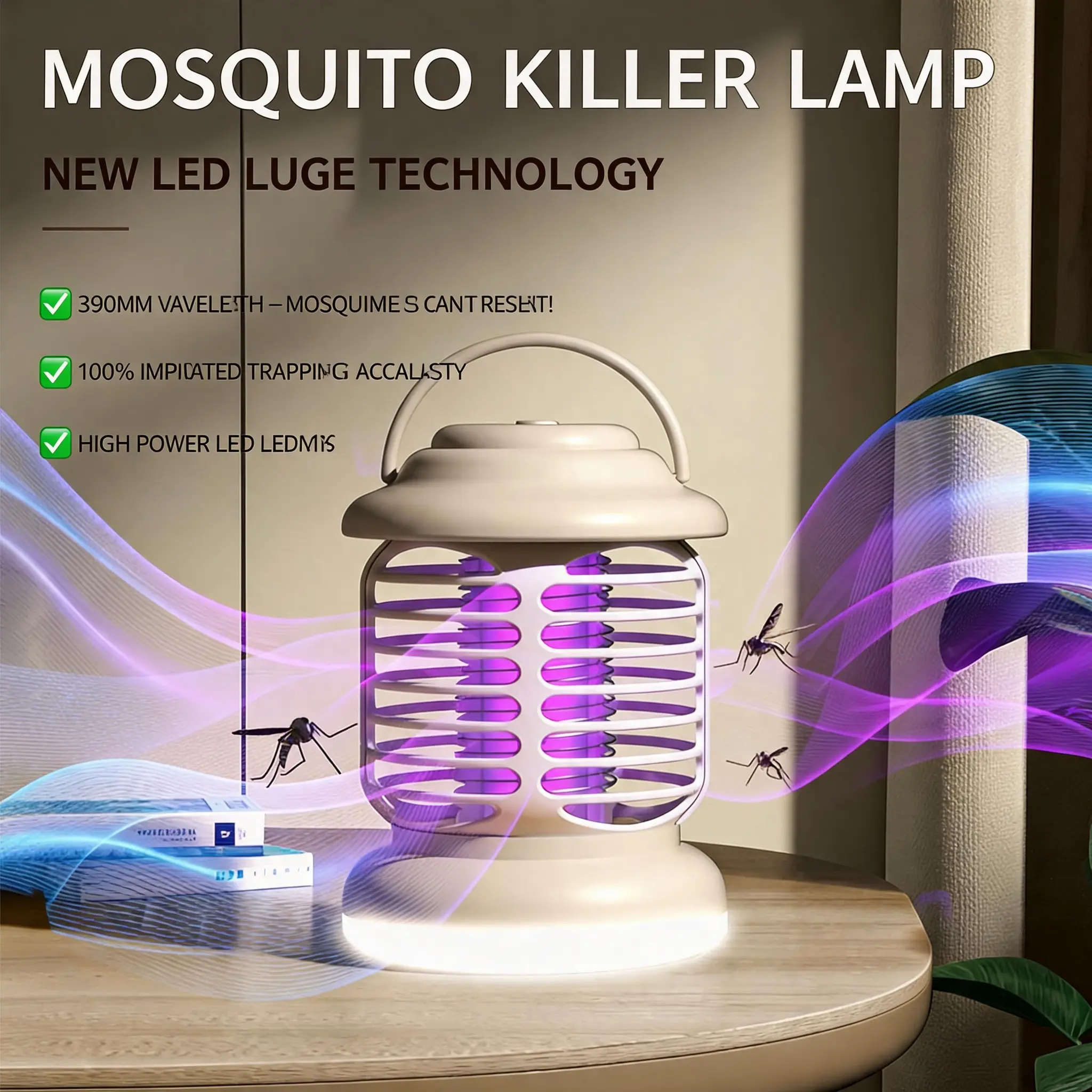 3-in-1 Rechargeable Bug Zapper with Grid - Electric Mosquito Trap, LED Camping Light, Cordless Portable Quiet Desk Lamp, Easy to Clean (Home & Party Supplies, Party Bag Gift)