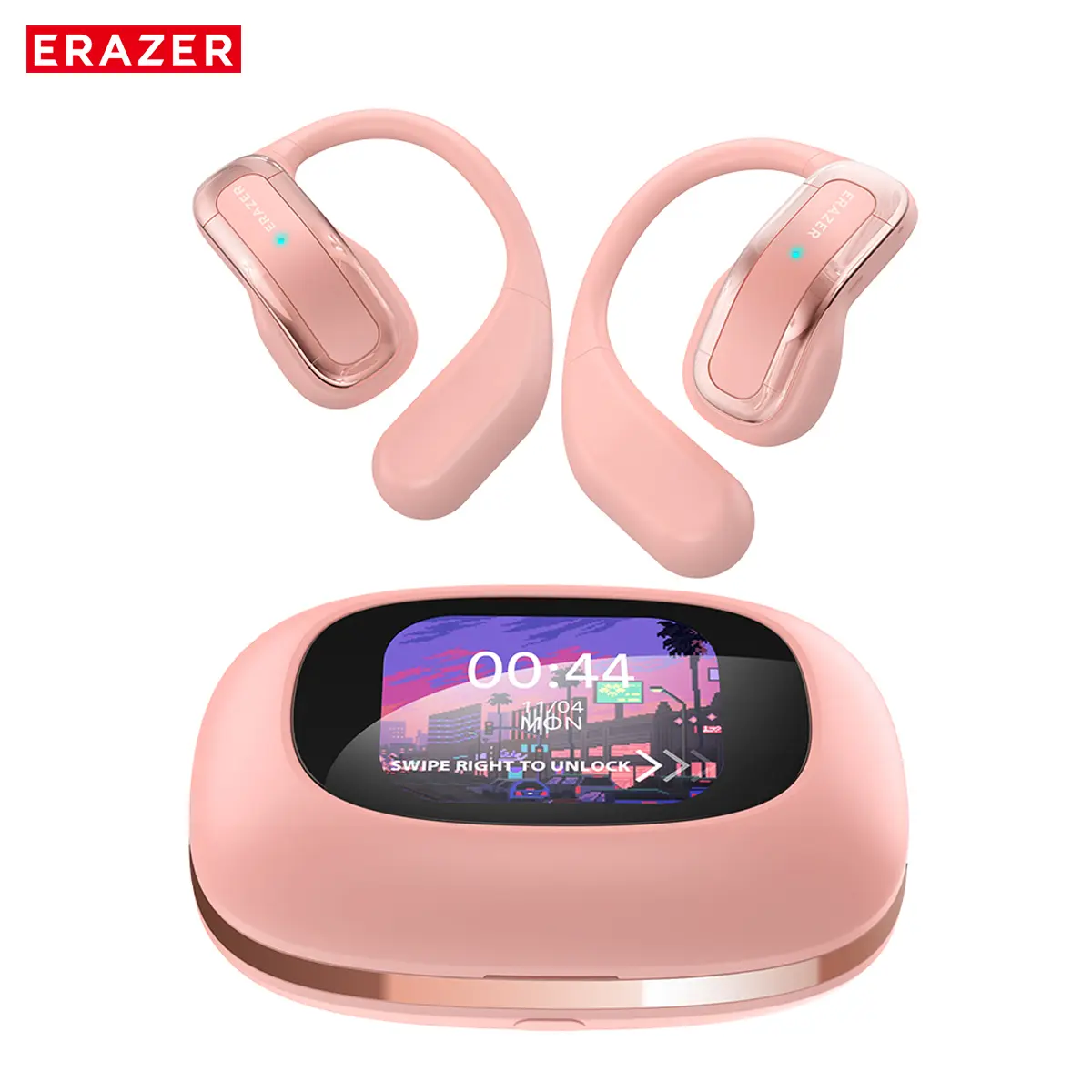 ERAZER XP3 Open Ear Audio Earphones - Electronic OWS Wireless Headphones with Mic, Chargeable Full Color Screen Display Charging Case, Active Noise Cancellation Wireless Travel Earbuds, Led Touchscreen Earbuds