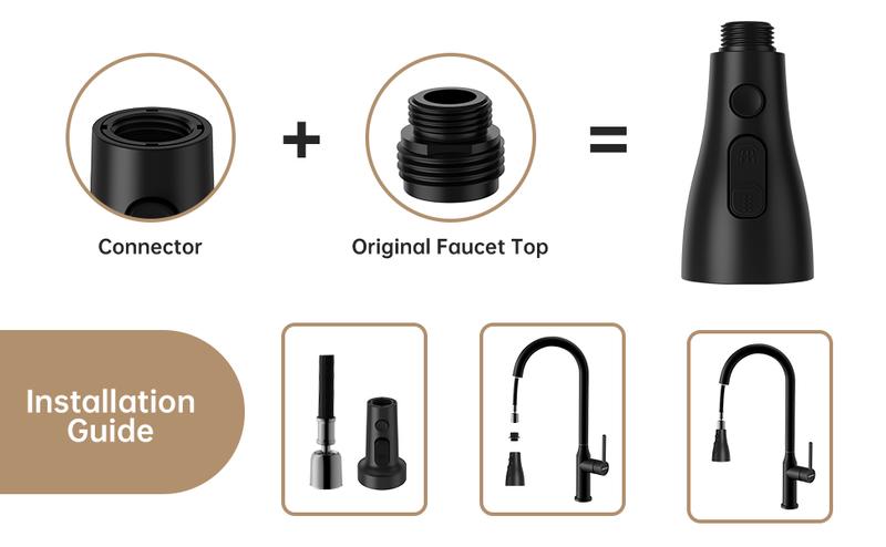 Garvee Pull Down Kitchen Faucet Head Replacement for Kitchen Faucet, 3-Modes & 7 Adapters Matte Black Finished
