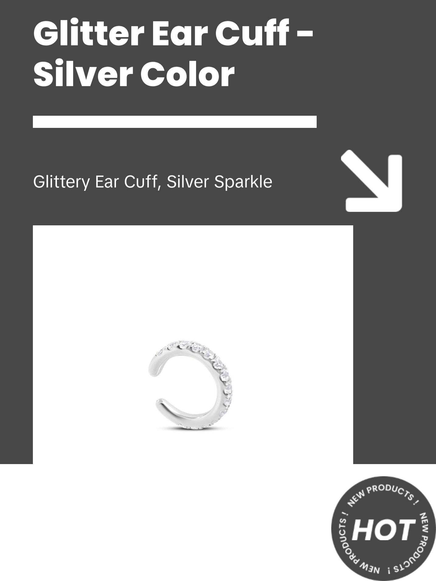 Single Glitter Ear Cuff - Simple Design with Glitter Accents, Ideal for Everyday Wear 925 sterling silver