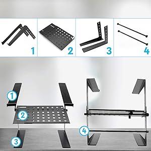 DJ Mixer and Laptop Stand - 6.3 to 10.9 Inch Standing Table Monitor or Computer Desk Workstation Riser with Shelf Storage and Height Alignment for DJ, PC, Gaming, Home or Office