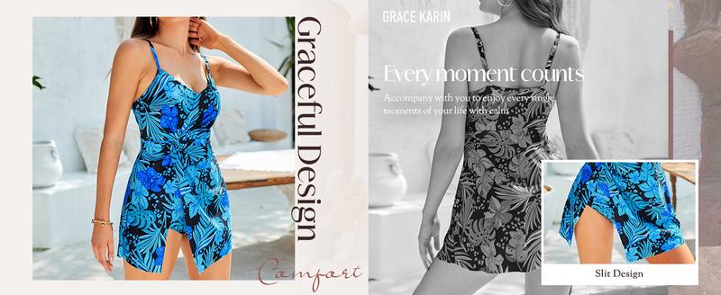 GRACE KARIN Women's One Piece Swim Dress V Neck TummyControl Swimsuit Vacation Beachwear Bathing Suit GRACE KARIN Women's One Piece Swim Dress V Neck TummyControl Swimsuit Vacation Beachwear Bathing Suit