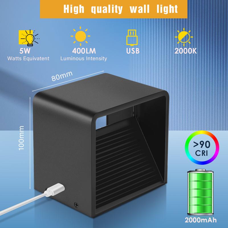 Rechargeable Wall Light with Motion Sensor Indoor LED Wireless Wall Lamp with Switch, 5W Wireless Wall Light USB Rechargeable Stair Light Battery, for Bedroom Living Room Hallway
