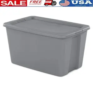 Extra Large 30 Gallon Storage Bin Stackable Container with Lid and Integrated Handles