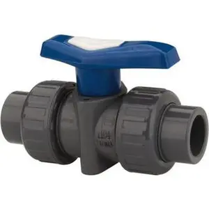 Simtech Process Systems 1/2" FNPT x FNPT Full Port Polypropylene True Union Ball Valve, Inline 2-Way Flow, Tee Handle, 232 WOG, Model TBS 402 3 005